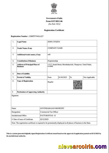 India registration certificate